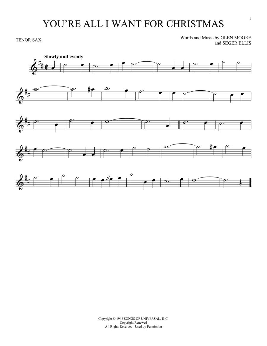 You're All I Want For Christmas Tenor Saxophone scores gallery preview page 1