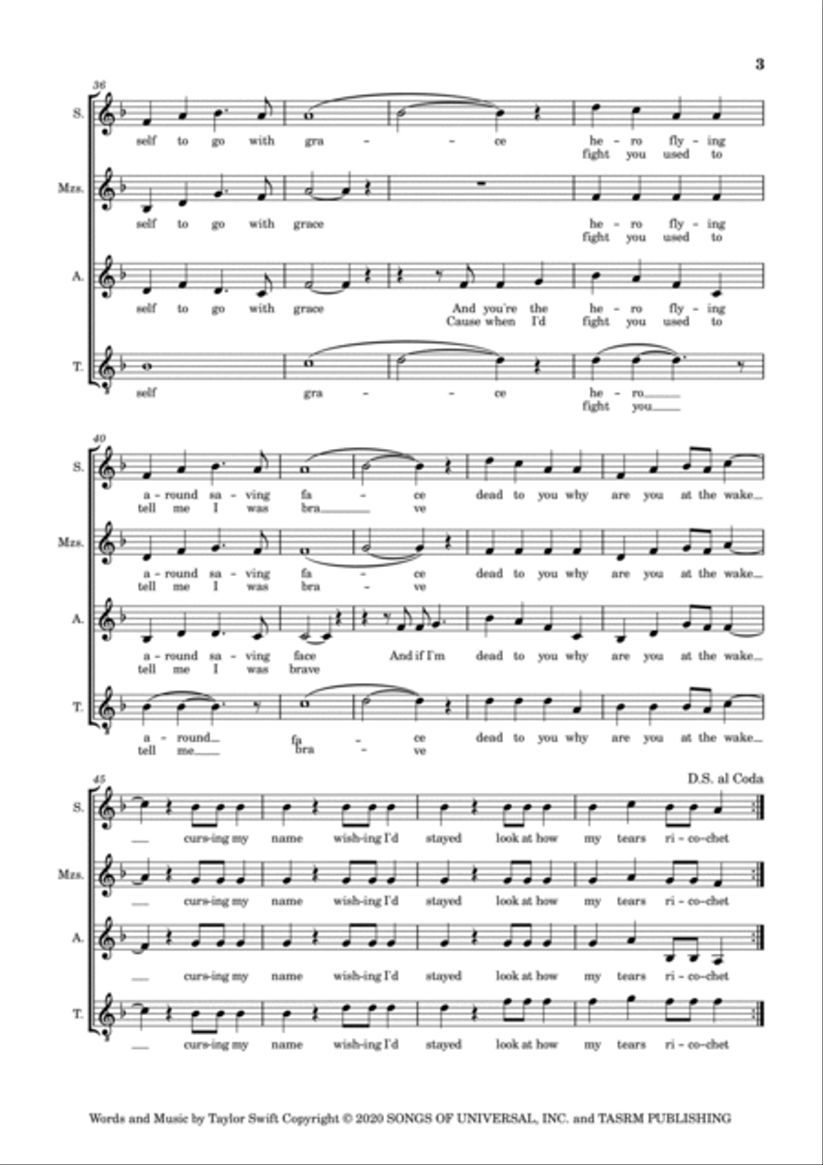 My Tears Ricochet 4-Part scores gallery preview page 3