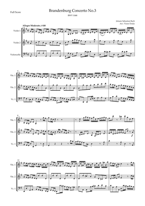 Brandenburg Concerto No. 3 in G major, BWV 1048 1st Mov. (J.S. Bach) for String Trio