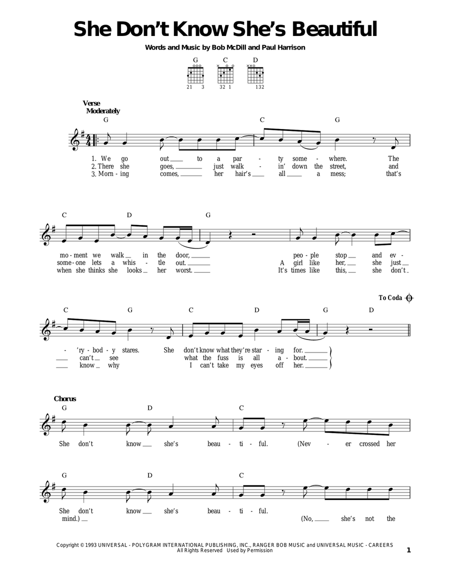 She Don't Know She's Beautiful Acoustic Guitar scores gallery preview page 1