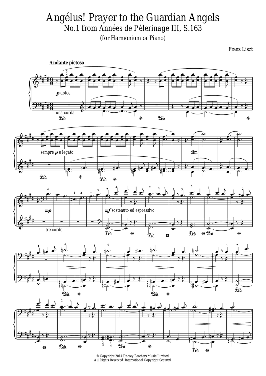 Annees De Pelerinage III, No.1: Angelus! Prayer To The Guardian Angels Piano Solo scores gallery preview page 1