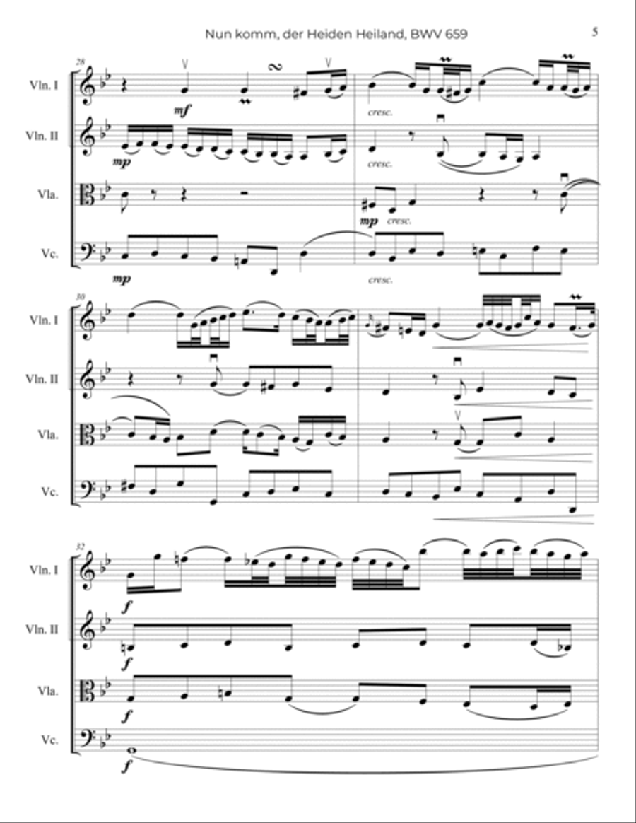 Bach: Nun komm, der Heiden Heiland, BWV 659 - String Quartet String Quartet scores gallery preview page 6