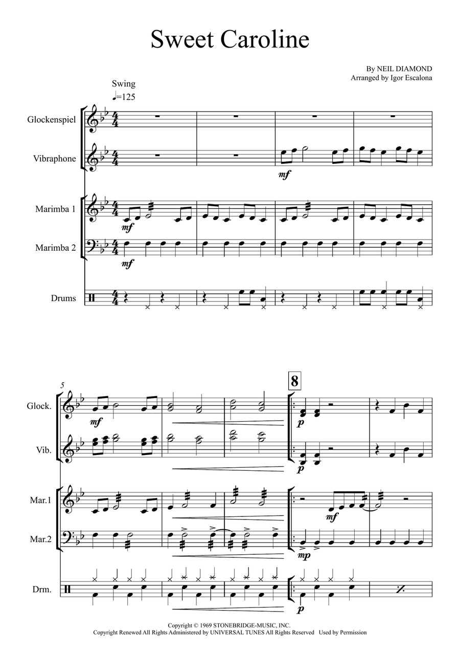 Sweet Caroline Sweet Caroline Percussion Ensemble scores gallery preview page 3