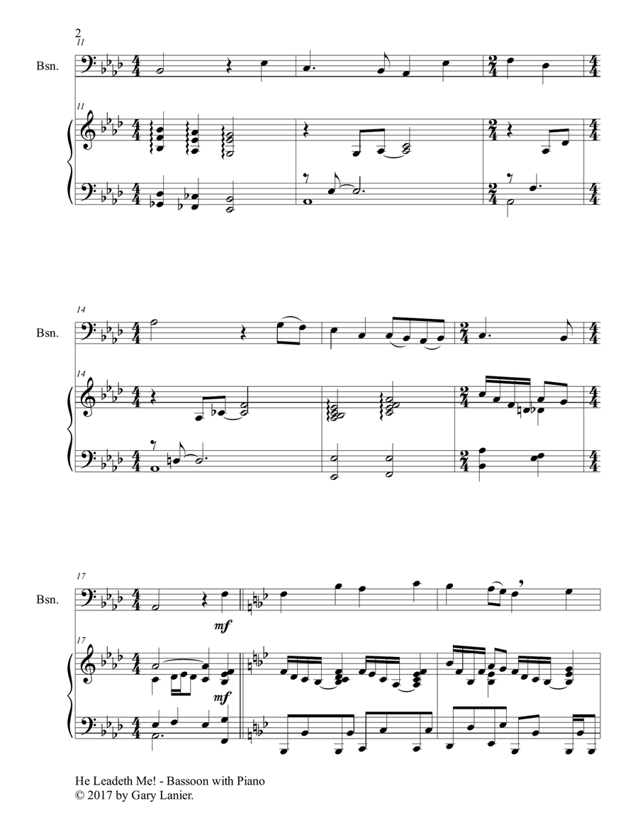 HE LEADETH ME (Duet – Bassoon & Piano with Score/Part) Bassoon Solo scores gallery preview page 3