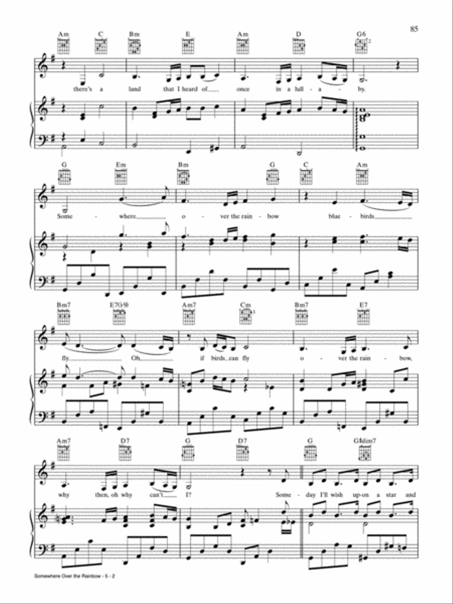 Somewhere Over the Rainbow Piano, Vocal, Guitar scores gallery preview page 2