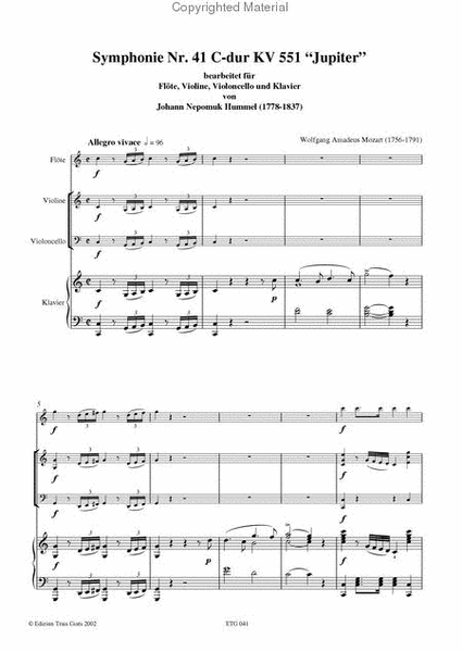 Symphonie Nr. 41 "Jupiter" in der Bearbeitung von Johann Nepomuk Hummel