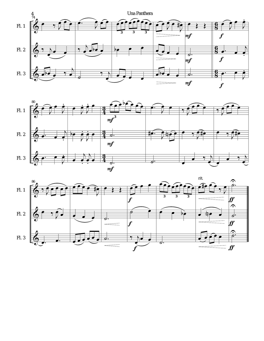 Una panthera in compagnia de Marte (A Panther in company of Mars) arranged for 3 flutes Flute Solo scores gallery preview page 4