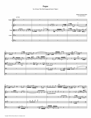 Fugue 23 from Well-Tempered Clavier, Book 1 (String Quintet)