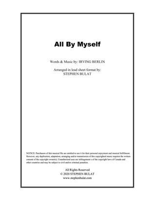 Book cover for All By Myself (Irving Berlin) - Lead sheet in original key of C