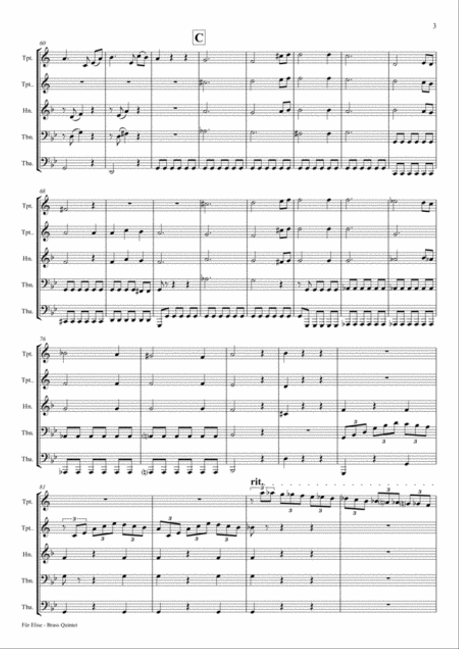 For Elise - Ludwig van Beethoven - Brass Quintet Brass Quintet scores gallery preview page 3