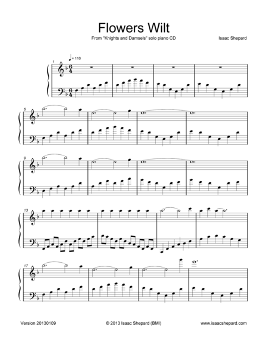 Flowers Wilt Piano Solo scores gallery preview page 1