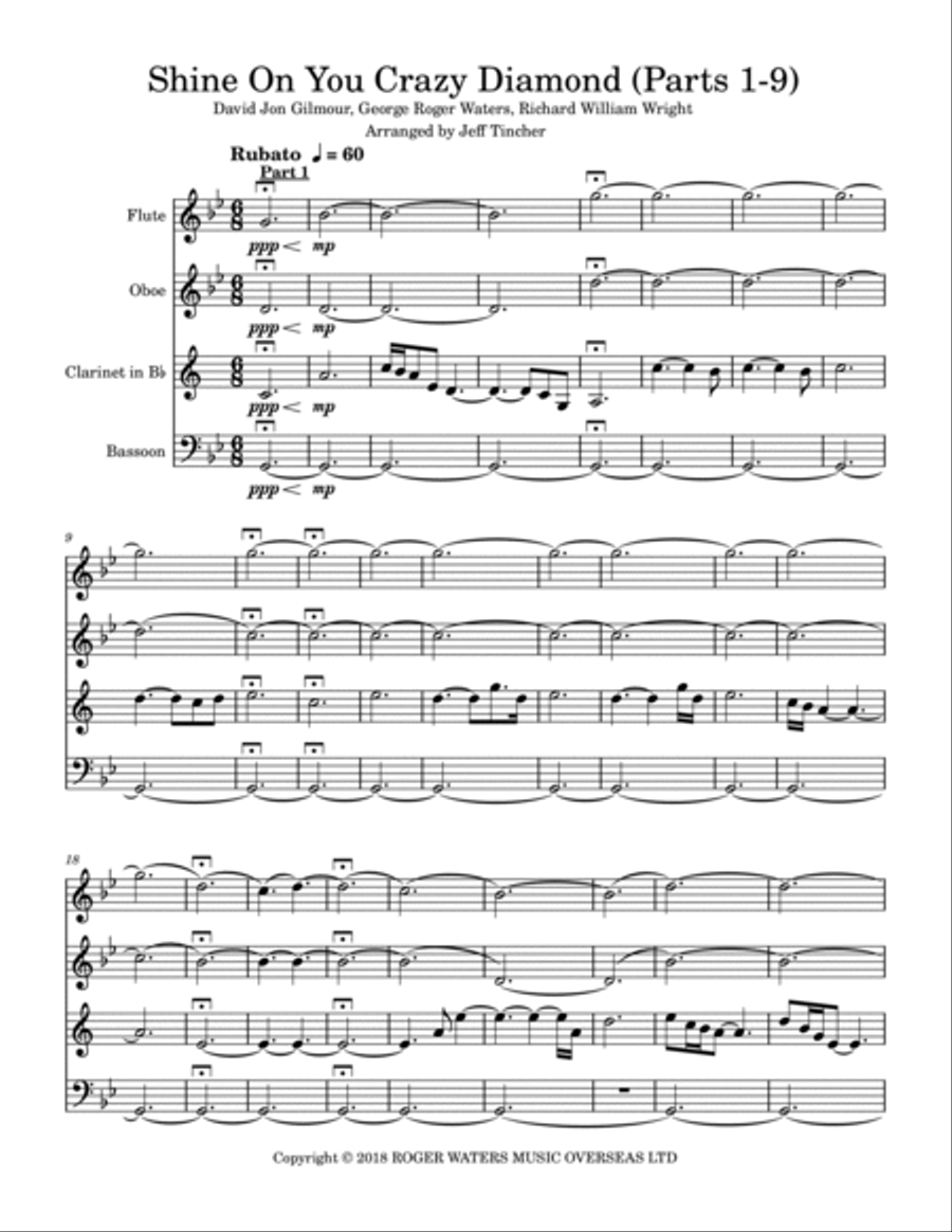 Shine On You Crazy Diamond (Parts 6-9) Woodwind Quartet scores gallery preview page 2