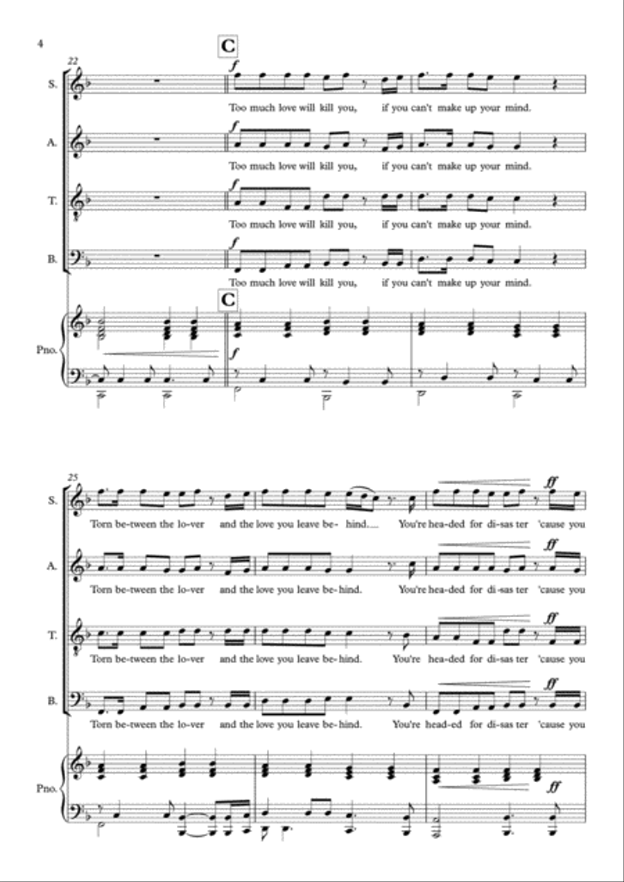 Too Much Love Will Kill You 4-Part scores gallery preview page 4