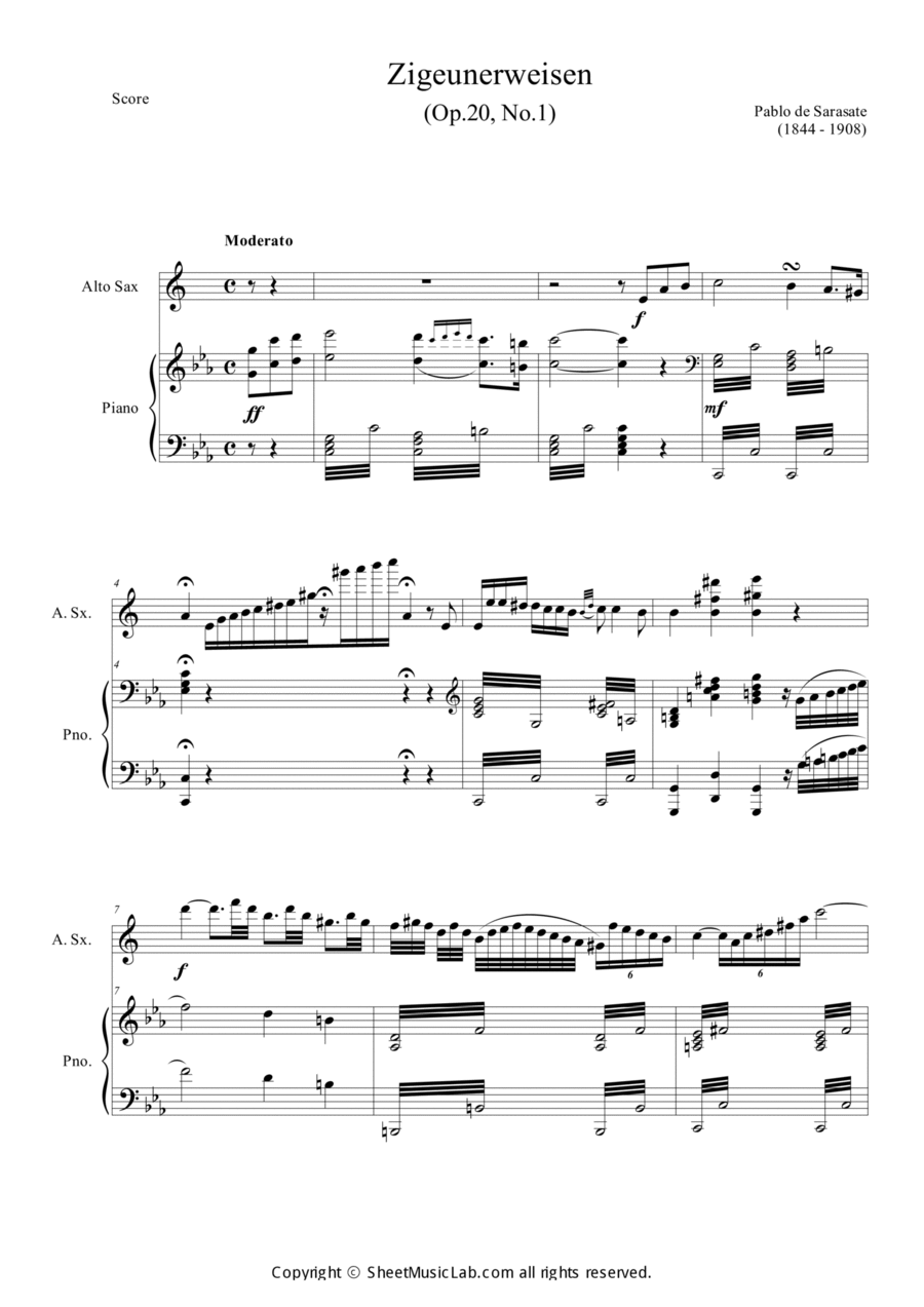 Zigeunerweisen Op.20 Alto Saxophone scores gallery preview page 1