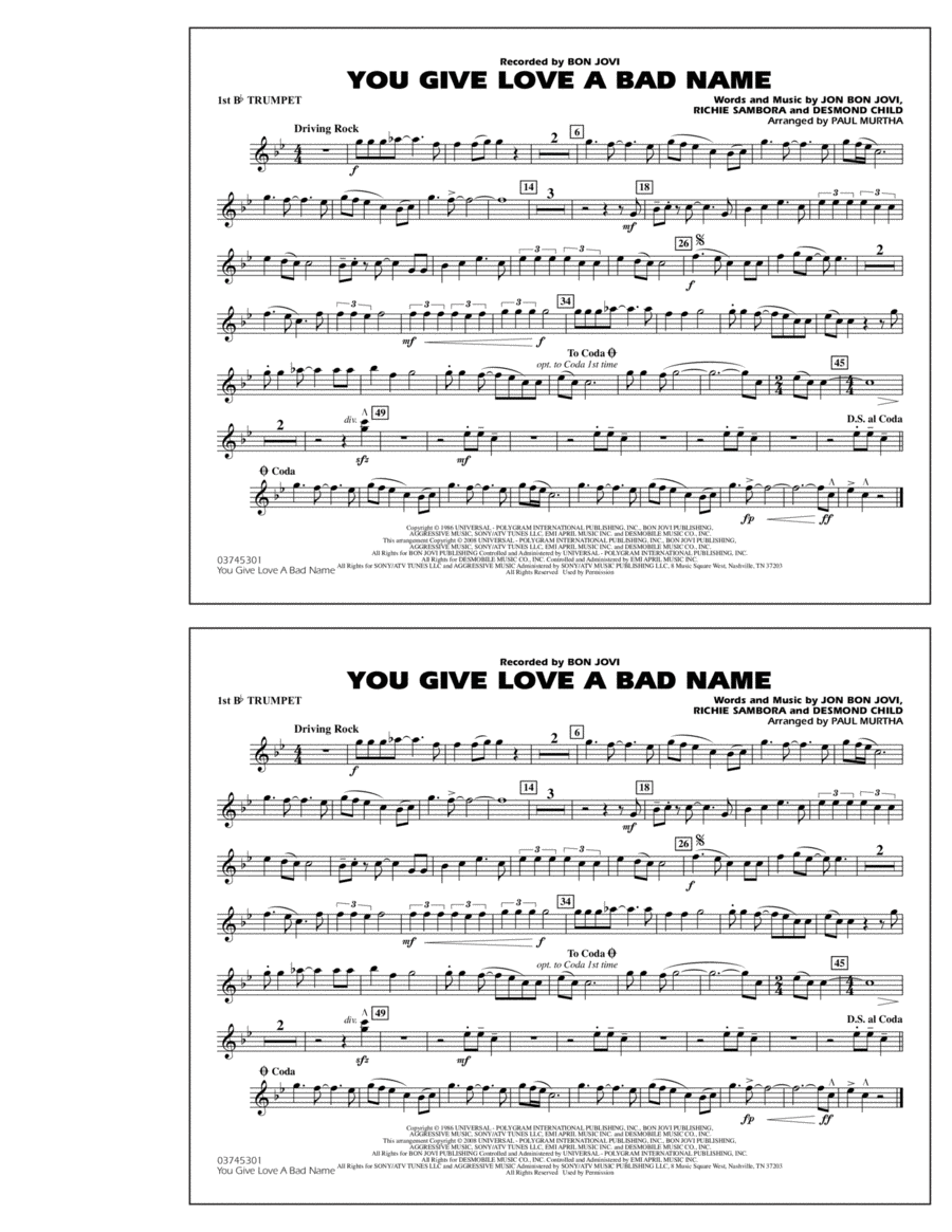 You Give Love a Bad Name - 1st Bb Trumpet