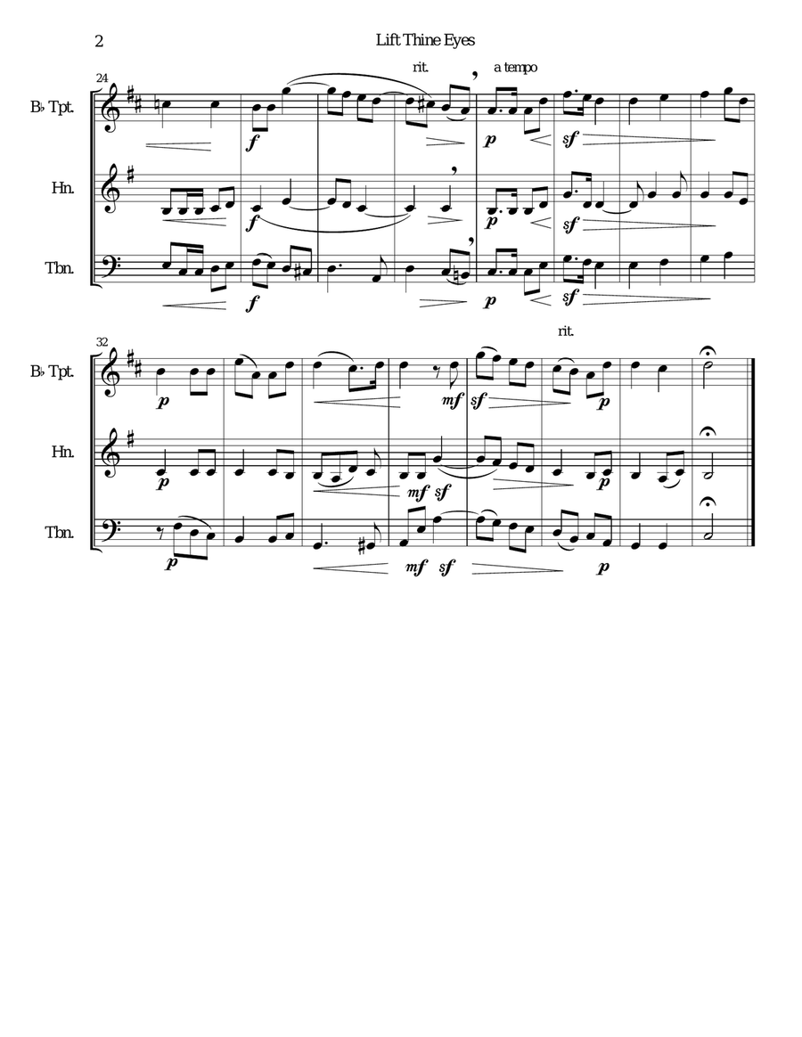 Lift thine eyes (from Elijah) for brass trio Brass Trio scores gallery preview page 2