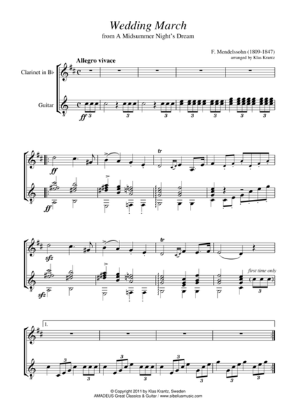 Wedding March for clarinet in Bb and guitar image number null
