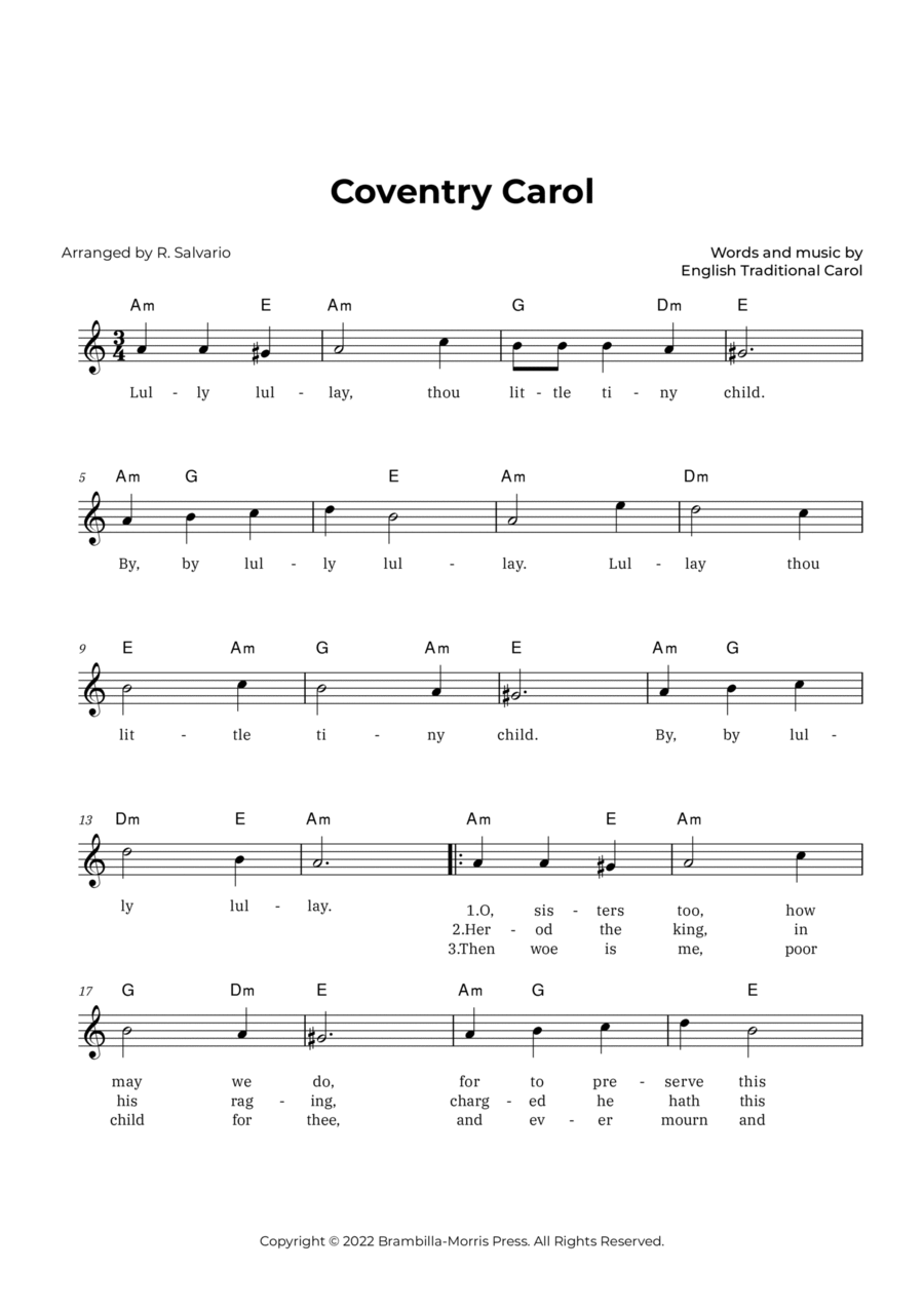 Coventry Carol (Key of A Minor) Easy Piano scores gallery preview page 1