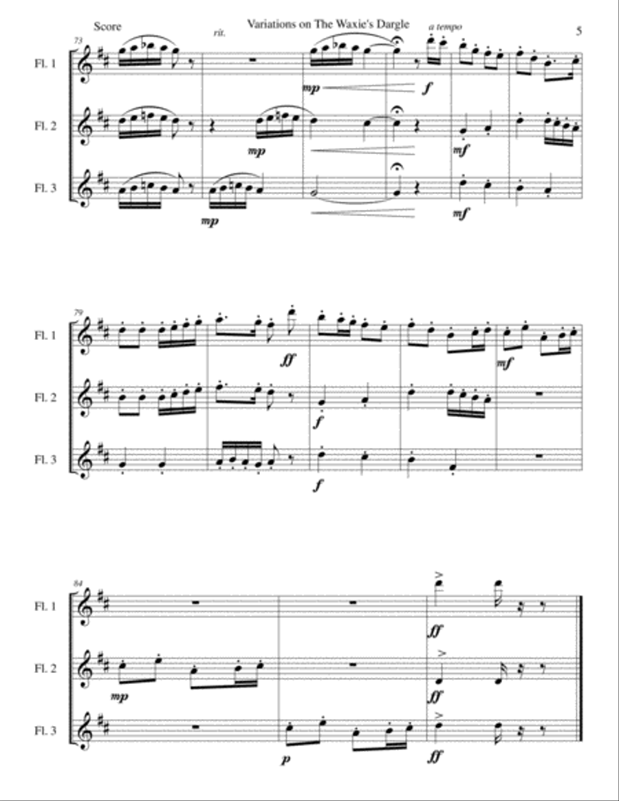 Variations on The Waxie's Dargle (or The girl I left behind me) for flute trio (3 C flutes) Flute Solo scores gallery preview page 5
