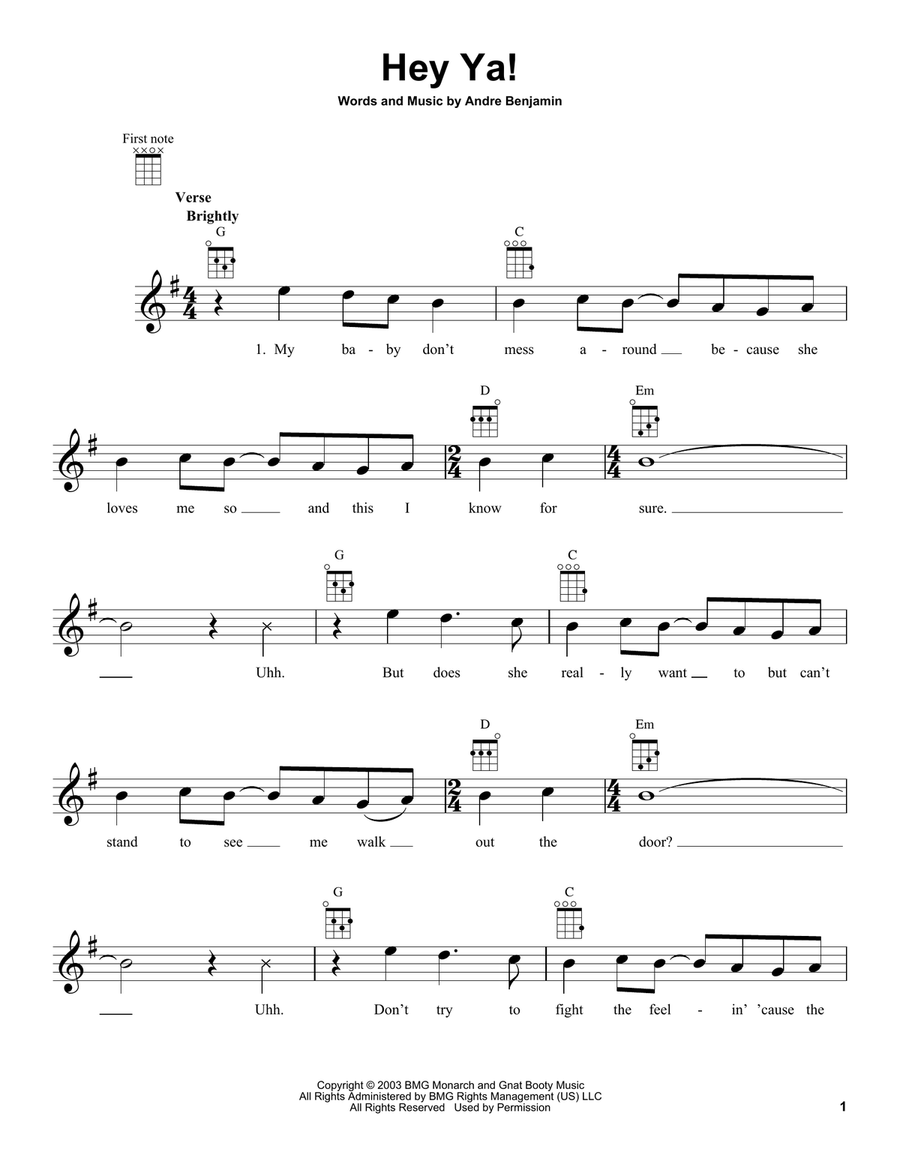 Hey Ya! Hey Ya! Ukulele scores gallery preview page 1