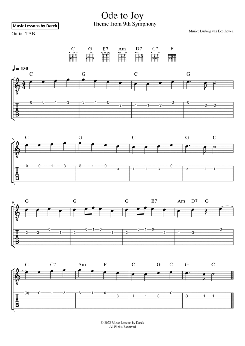 Ode to Joy (GUITAR TAB) Theme from 9th Symphony [Ludwig van Beethoven] image number null
