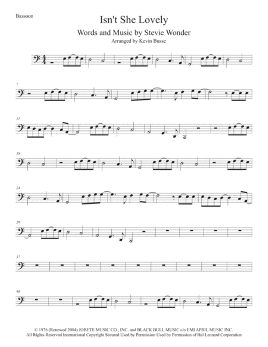 Isn't She Lovely Isn't She Lovely Bassoon Solo scores gallery preview page 1