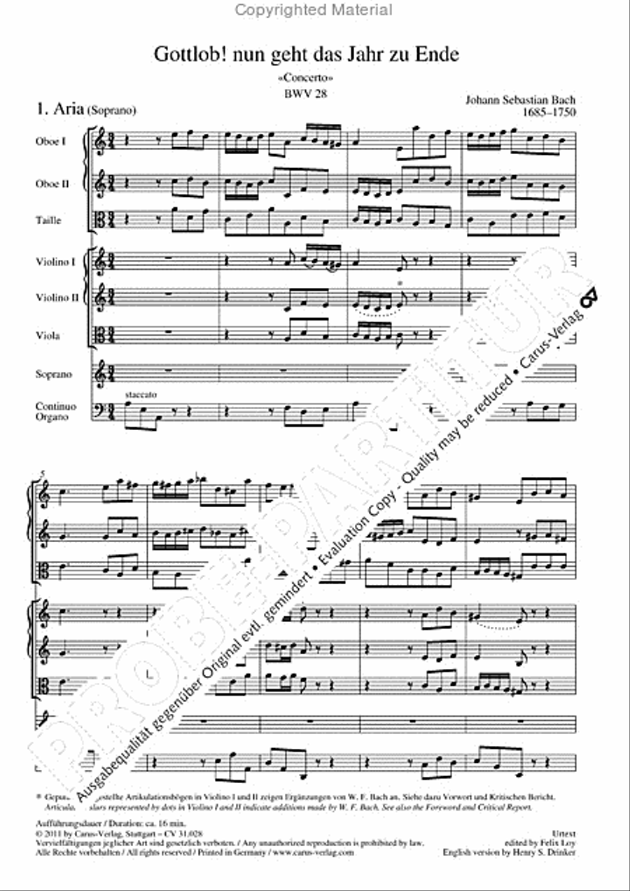 Rejoice! The passing year is ended (Gottlob! nun geht das Jahr zu Ende) 4-Part scores gallery preview page 9