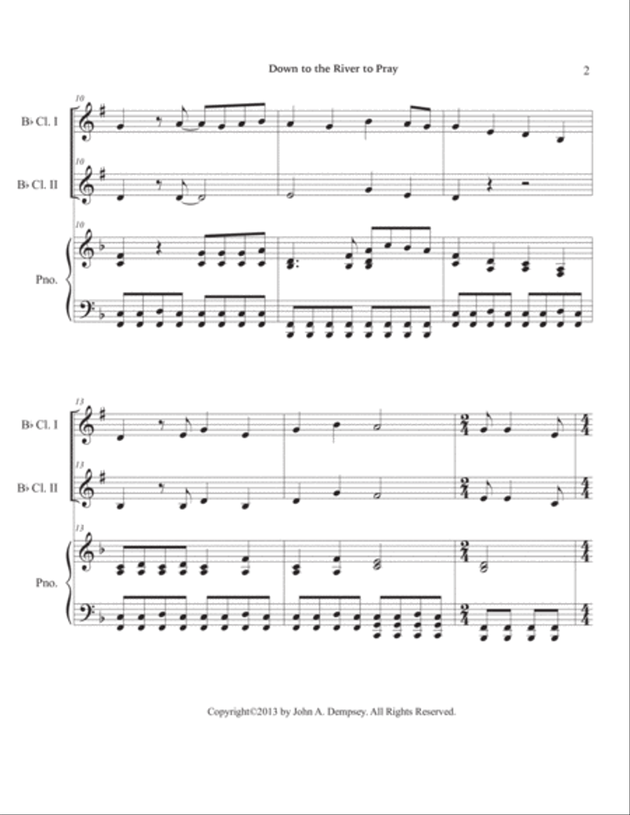 Down to the River to Pray (Trio for Two Clarinets and Piano) Woodwind Duet scores gallery preview page 6