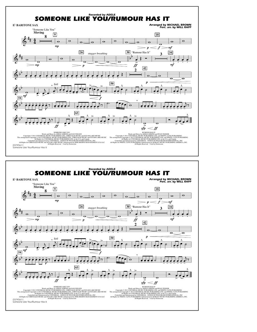 Someone Like You/Rumour Has It - Eb Baritone Sax Marching Band scores gallery preview page 1