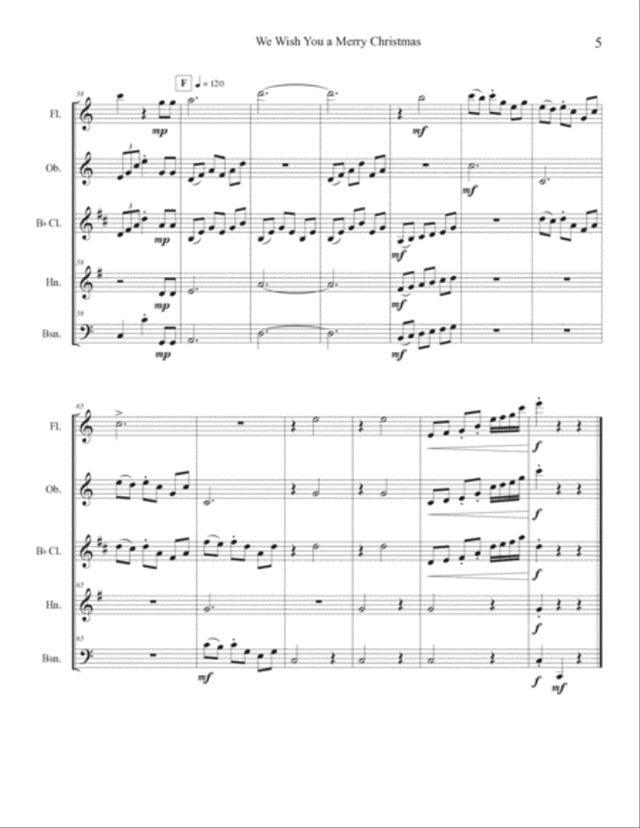 We Wish You a Merry Christmas (Woodwind Quintet) Woodwind Quintet scores gallery preview page 5