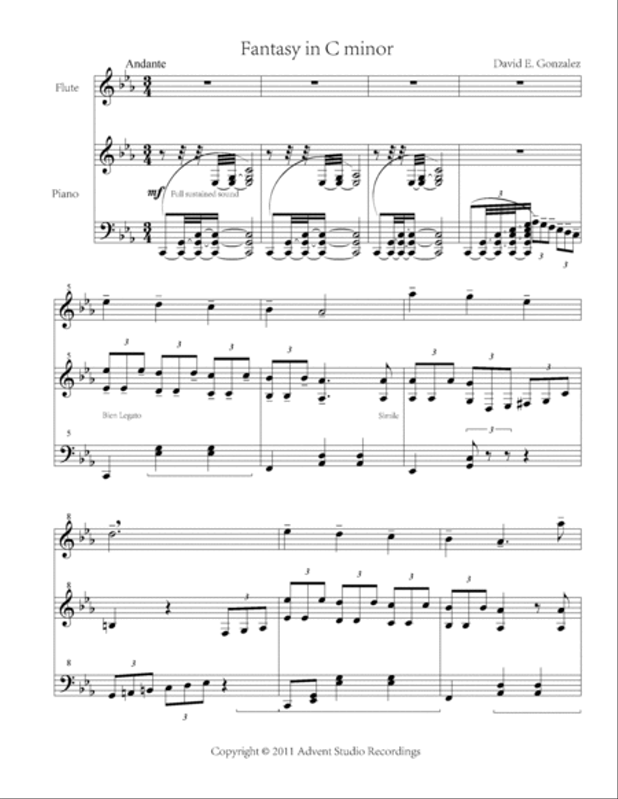 Fantasy in C minor Flute Solo scores gallery preview page 2