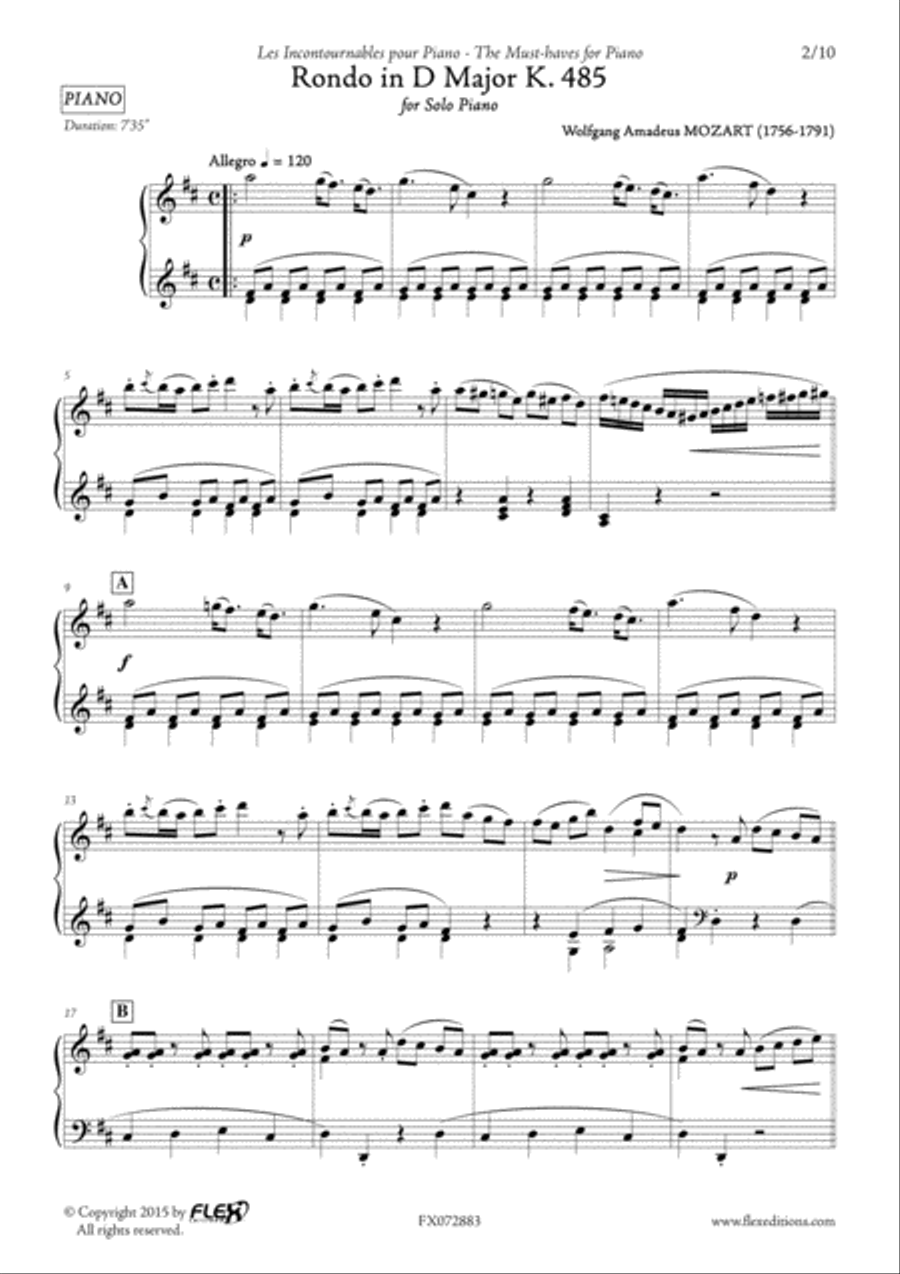 Rondo in D Major K. 485 Piano Solo scores gallery preview page 2