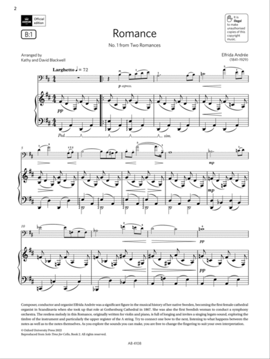 Romance No. 1 (Grade 5, B1, from the ABRSM Cello Syllabus from 2024) Cello Solo scores gallery preview page 2