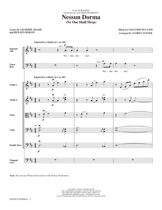 Book cover for Nessun Dorma (No One Shall Sleep) (from Turandot) (arr. Audrey Snyder) - Full Score