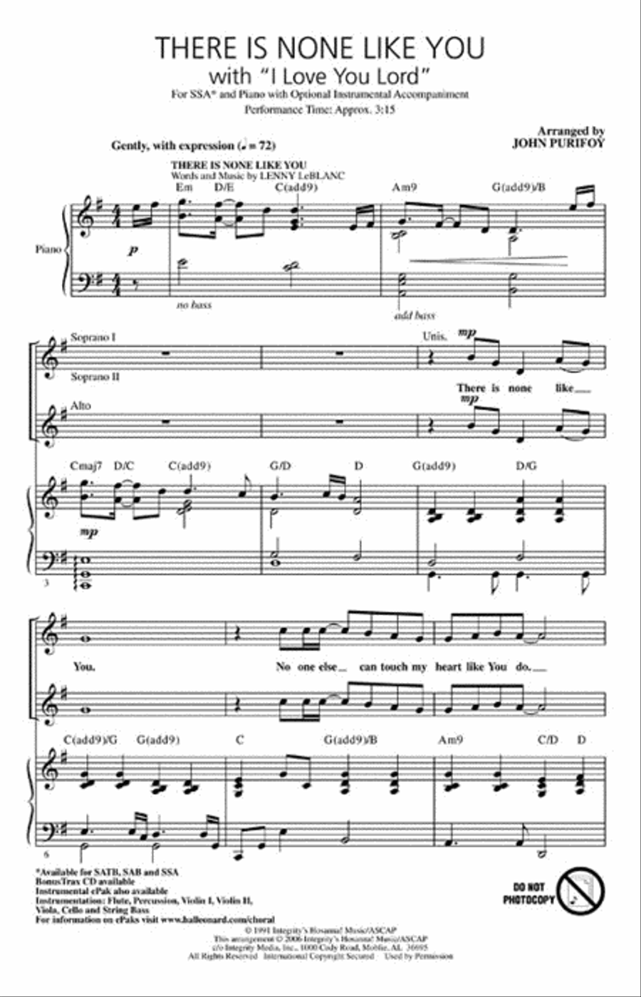 There Is None Like You with I Love You Lord SSA scores gallery preview page 2