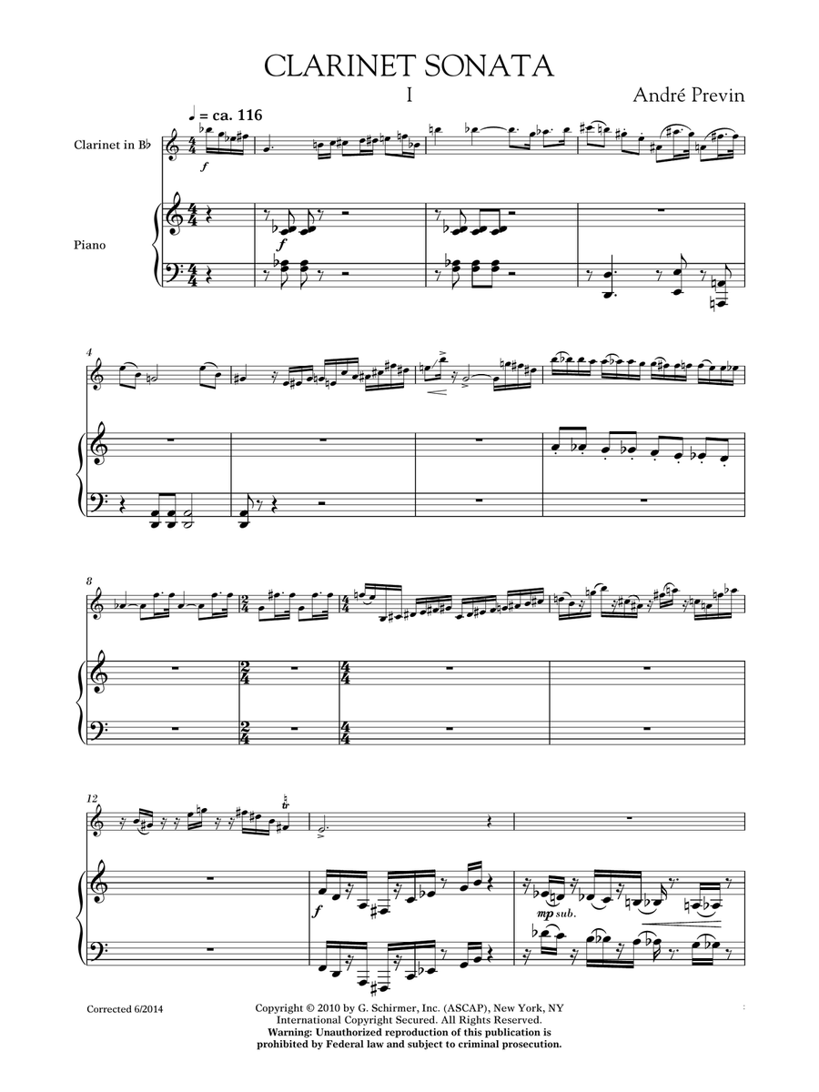 Sonata For Clarinet And Piano Clarinet Solo scores gallery preview page 1