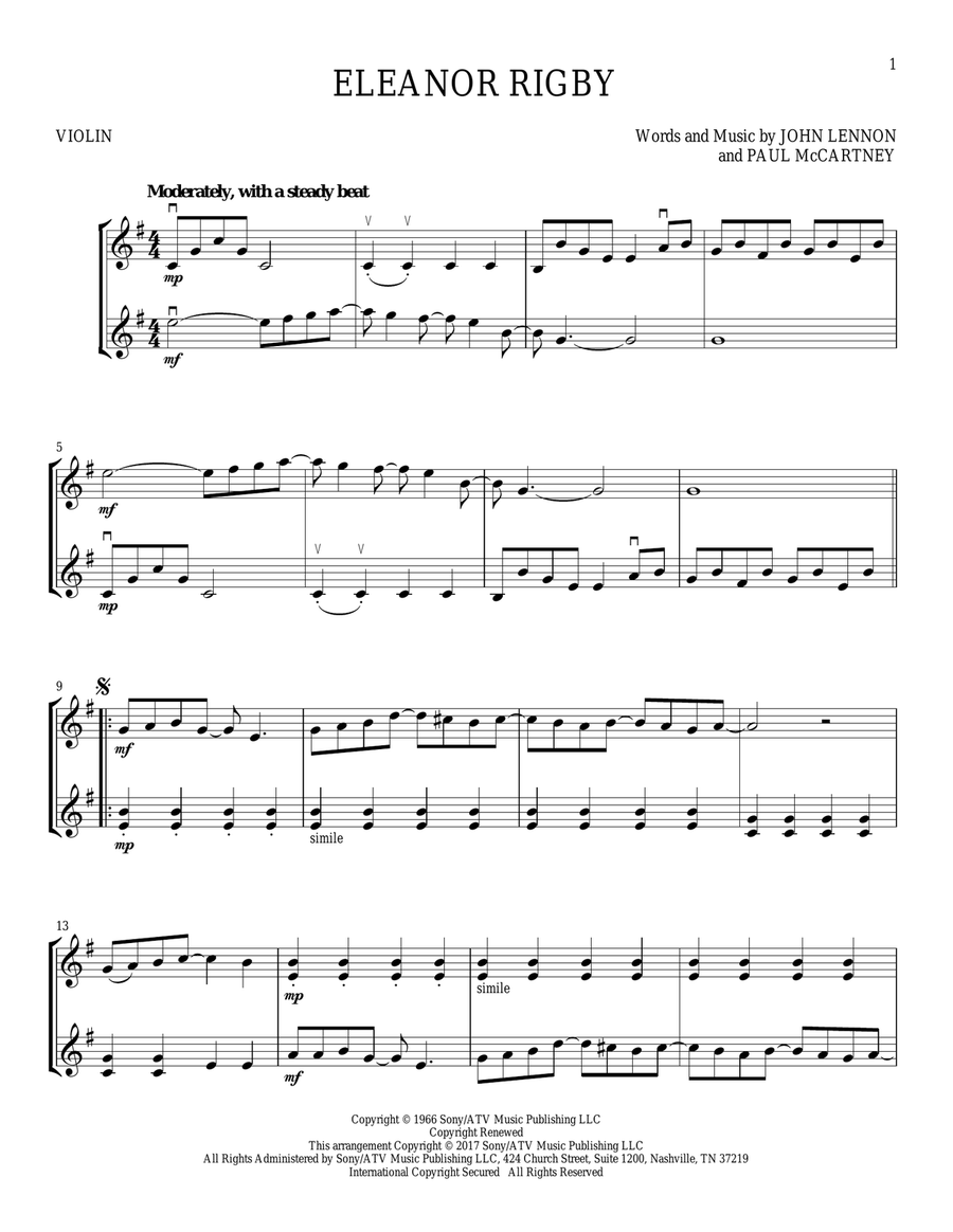 Eleanor Rigby Eleanor Rigby String Duet scores gallery preview page 1