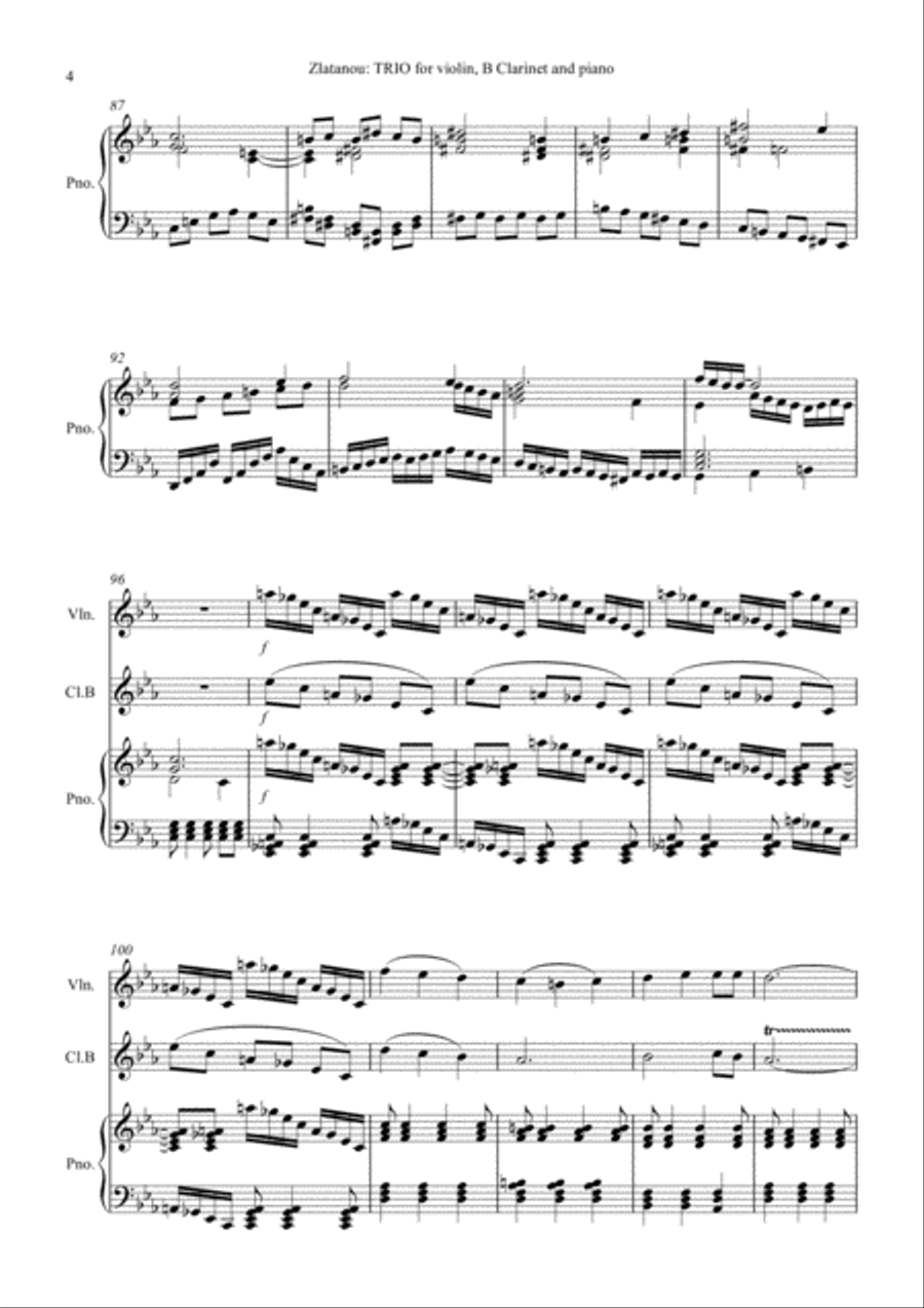 TRIO for violin, Clarinet in B and piano Clarinet scores gallery preview page 4