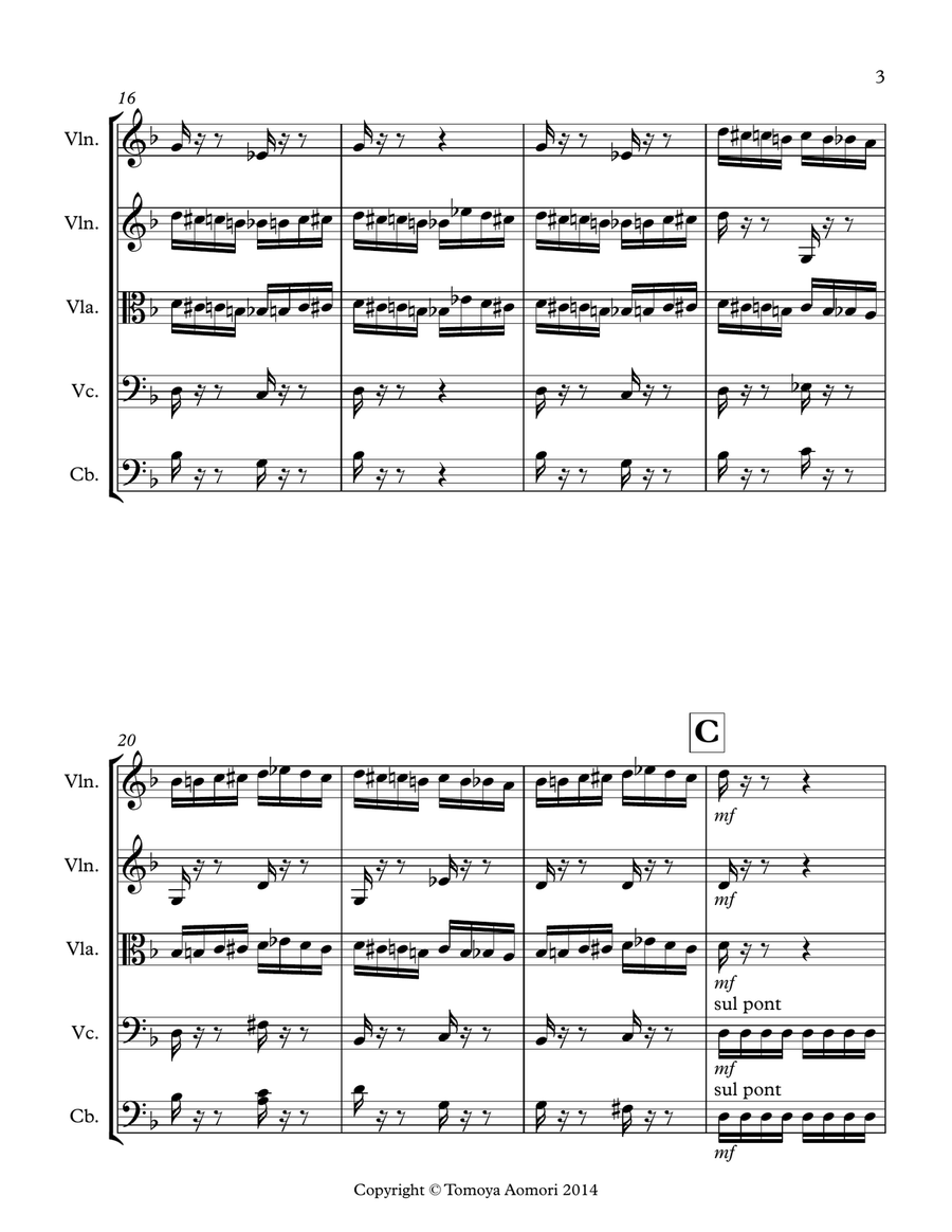 The Flight of the Bumblebee - arranged for String Ensemble/Orchestra/Quintet by Tomoya Aomori - scor String Orchestra scores gallery preview page 3