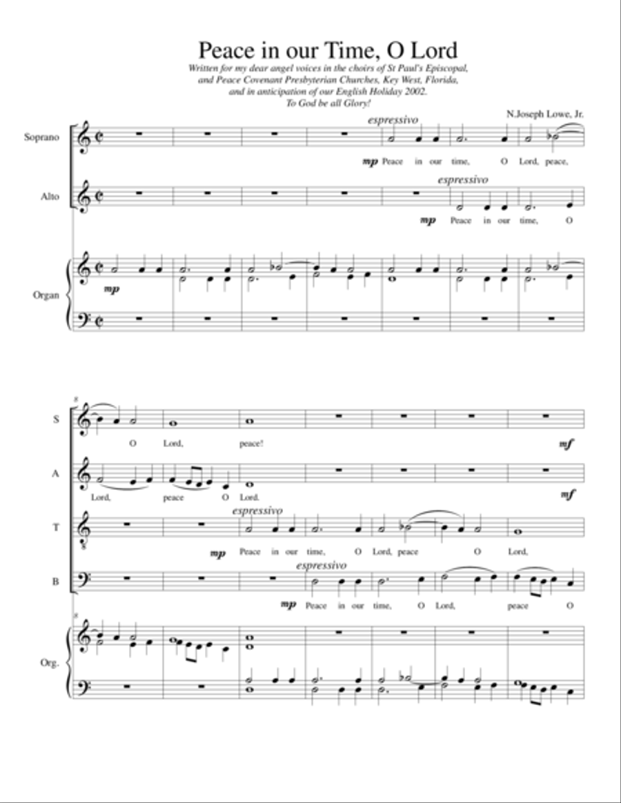 Peace in our time, O Lord 4-Part scores gallery preview page 1