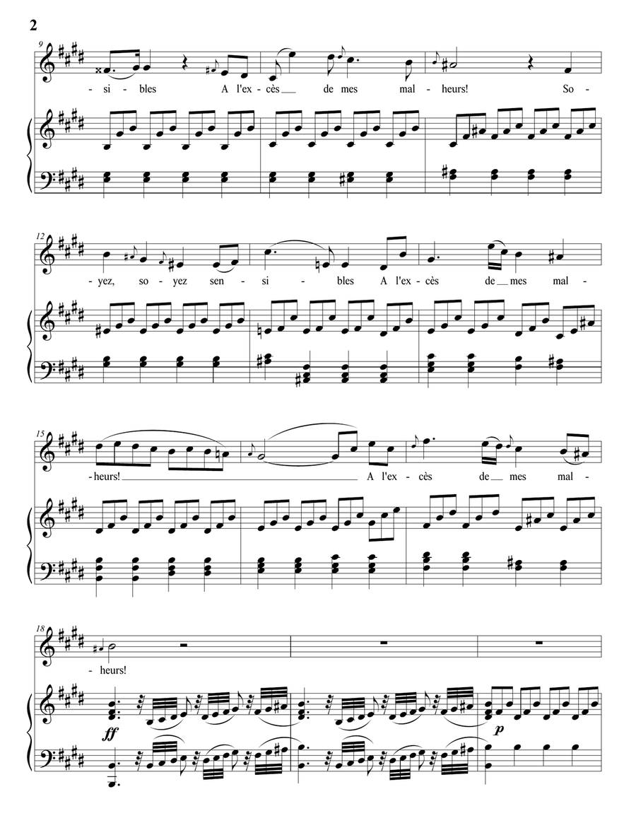 GLUCK: Laissez-vous toucher par mes pleurs (transposed to E major) Piano, Vocal scores gallery preview page 3