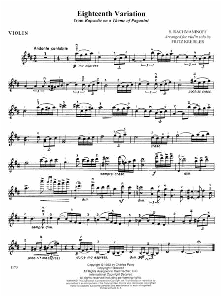 Eighteenth Variation From Rapsodie On A Theme Of Paganini Violin Solo scores gallery preview page 2