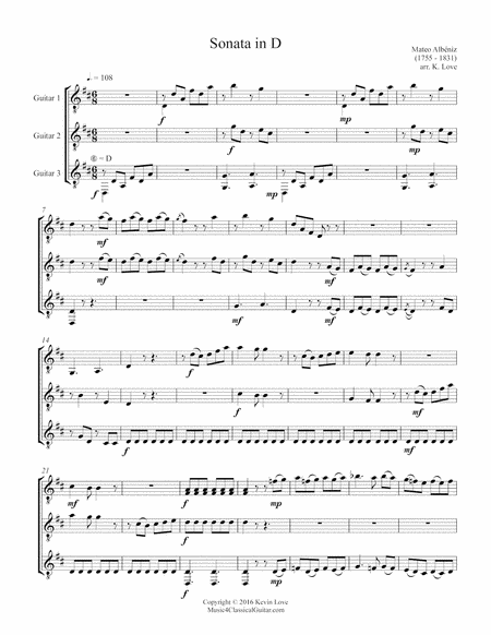 Sonata in D (Guitar Trio) - Score and Parts image number null