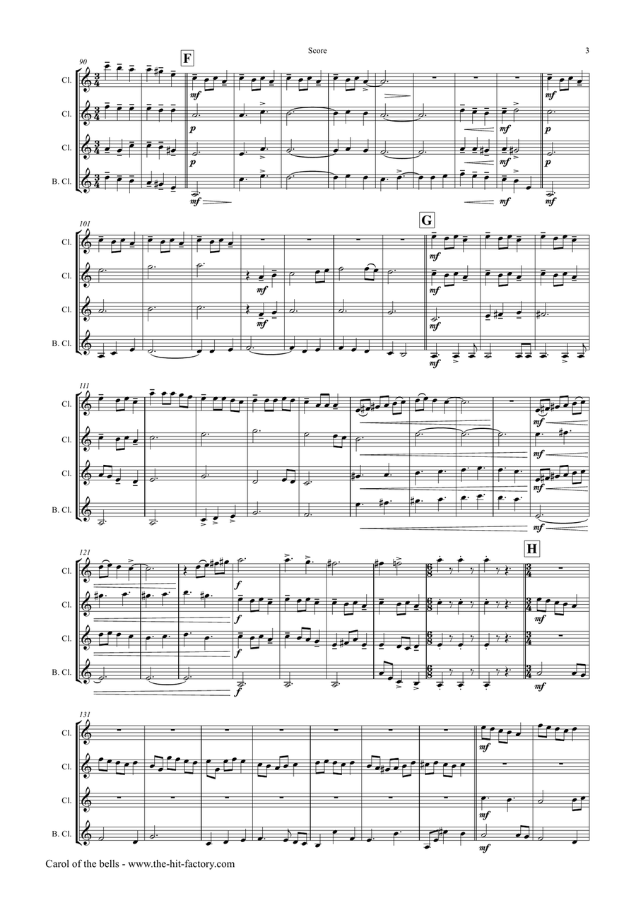 Carol of the Bells - Pentatonix style - Clarinet Quartet Clarinet Quartet scores gallery preview page 3