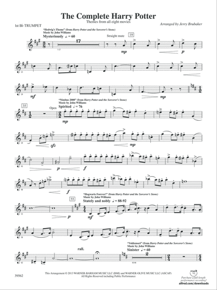 The Complete Harry Potter: 1st B-flat Trumpet Concert Band scores gallery preview page 1