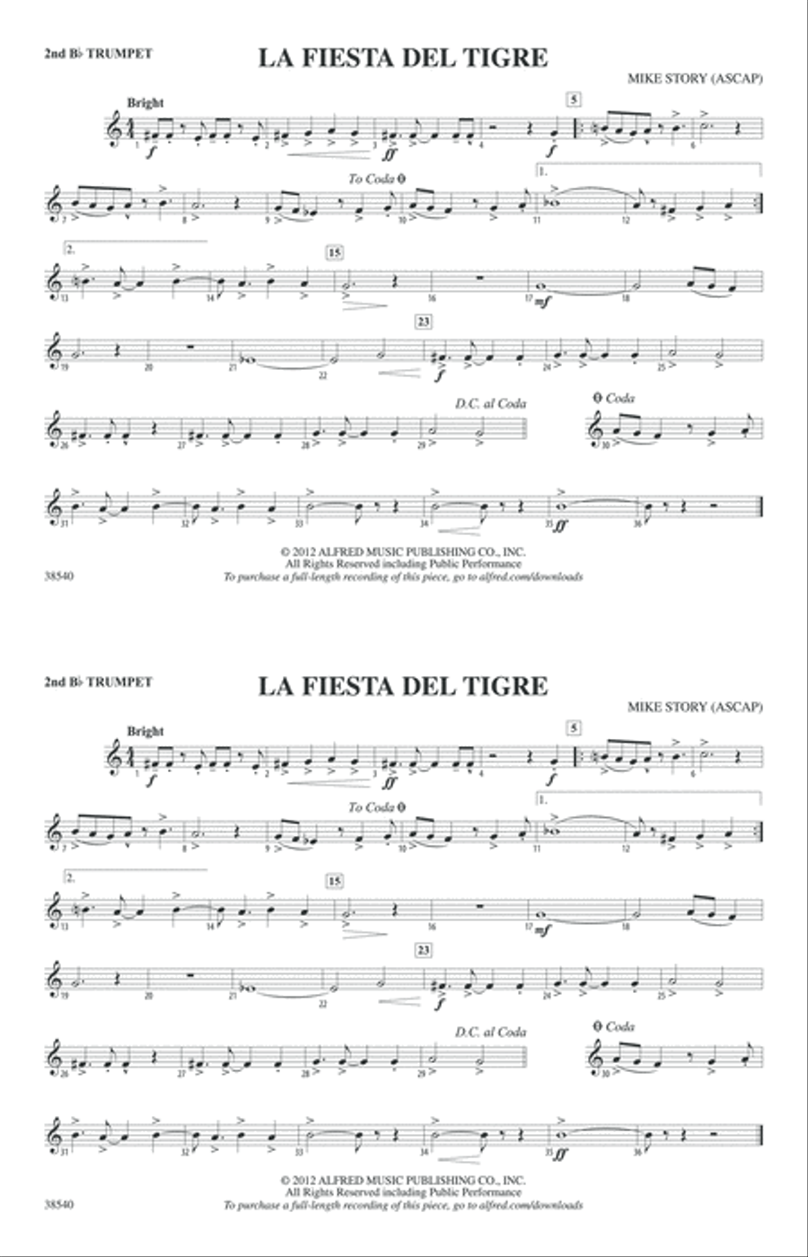 La Fiesta Del Tigre: 2nd B-flat Trumpet Marching Band scores gallery preview page 1