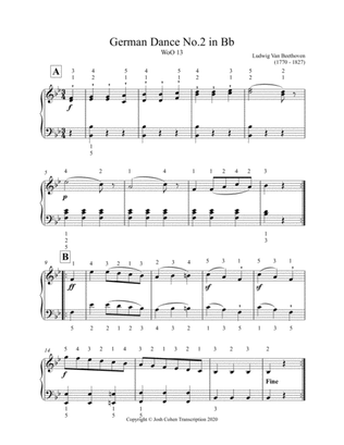 German Dance No.2 in Bb - Ludwig Van Beethoven (Easy to read and with fingerings for students)