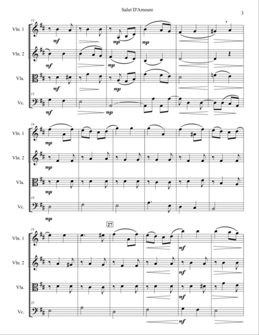 Salut De'Amoure (Liebesgruss) String Quartet scores gallery preview page 3