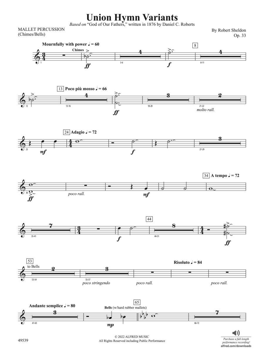 Union Hymn Variants: Mallets Concert Band scores gallery preview page 1