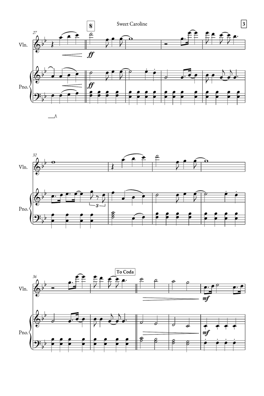 Sweet Caroline Violin Solo scores gallery preview page 3